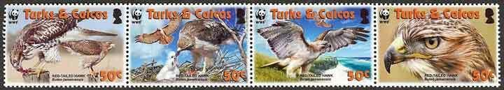 Turks & Caicos - WWF & Hawks -  Strip of 4 - 1482