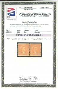 U.S. #603 MINT LINE PAIR WITH PSE CERT OG NH VF-XF 85