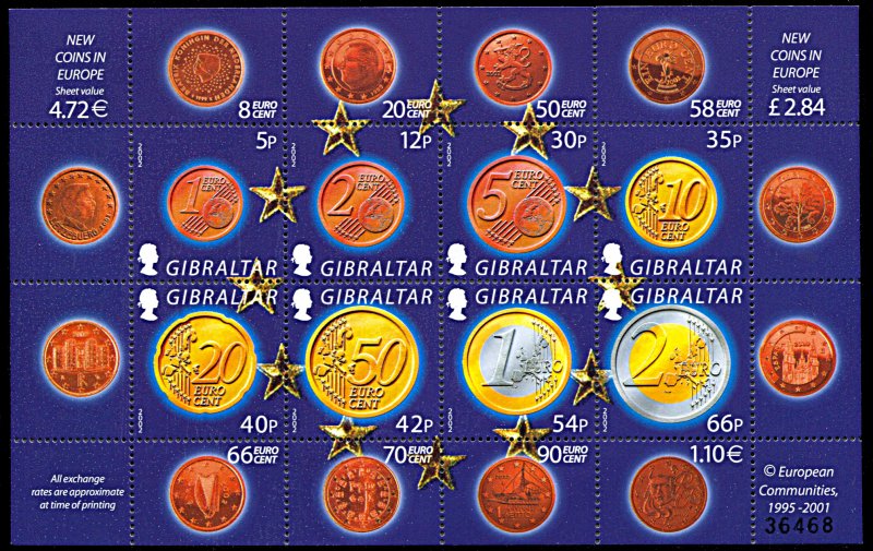 Gibraltar 895, MNH, Introduction of the Euro Coinage souvenir sheet