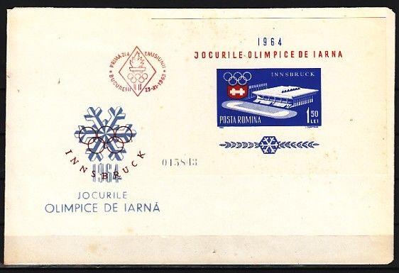 Romania, Scott cat. 1604. Innsbruck Olympics s/shhet. First day Cover.