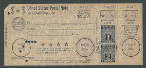 1945 FEB 1 POSTAL NOTE PNI & PN2 FDC COMBO ON 3 PART NOTE W/MOB CANCEL SEE INFO