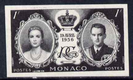 Monaco 1956 Royal Wedding 1f imperf proof in black unmoun...