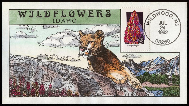 Collins Handpainted FDC Wildflowers: Idaho Harlequine Lupine, Puma (7/24/1992)