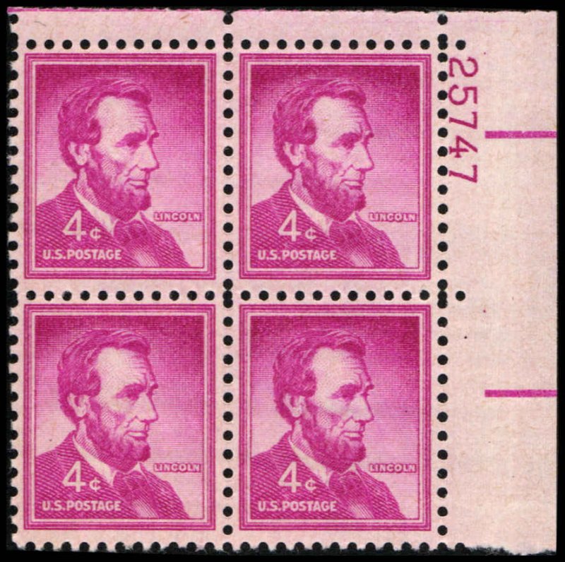 US #1036a LINCOLN MNH UR PLATE BLOCK #25747