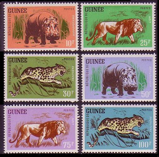 Guinea Wild Game Lion Hippo Leopard 6v SG#326-331 MI#128-133