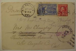 US # E8 CAT $ 30.00 1915 LOS ANGELES FORWARDED