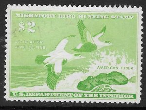 US #RW24 1957 $2 Federal Duck Stamp (U)  emerald  CV$12.50