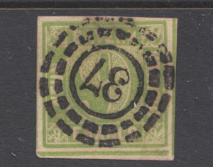 Bavaria Sc 6 used. 1850-58 9kr yellow green Numeral, 37 in open Millwheel cancel