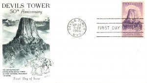 SCOTT 1084 DEVIL'S TOWER NATIONAL MONUMENT FLEETWOOD CACHET FDC 1956