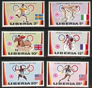 LIBERIA Scott 591-596 MNH** 1972 Munich olympic set