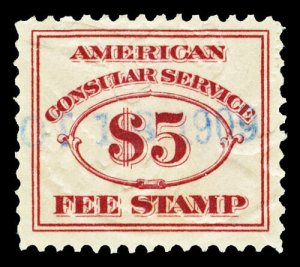 Scott RK6 1906 $5.00 Brown Red Consular Service Fee Revenue Used VF Cat $42.50 