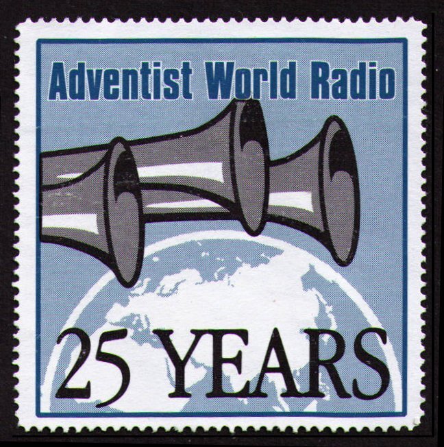 ADVANTIST WORL RADIO (AWR) 25 YEARS ANNIVERSARY NO GUM POSTER STAMP, CINDERELLA