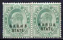 Indian States - Nabha 1903-09 KE7 1/2a green horiz pair, ...