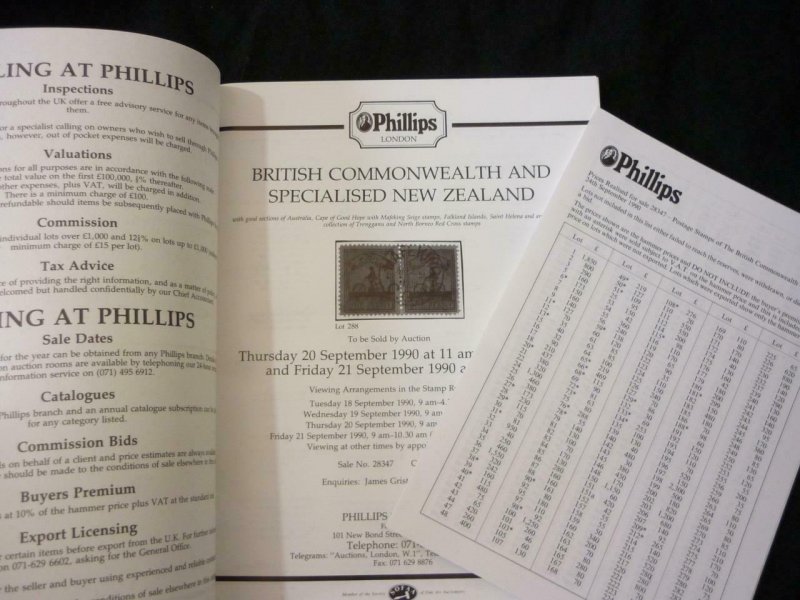 PHILLIPS AUCTION CATALOGUE 1990 BRITISH COMMONWEALTH AND SPECIALISED NEW ZEALAND