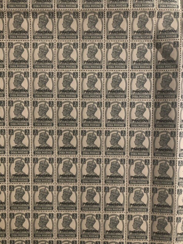 PAKISTAN 1947 KGVI OVERPRINT 3PS FULL SHEET OF 320 STAMPS (MNH) HIGH C.V