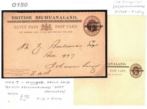 BECHUANALAND COGH Stationery Overprints Intact QV REPLY CARD Johannesburg O150