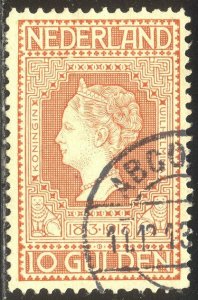 NETHERLANDS #101 Used - 1913 10g Red