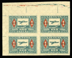 Lithuania #C5a Cat$180+ (for hinged pairs), 1922 1auk green, imperf. corner m...