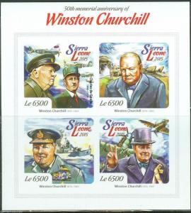 SIERRA LEONE 2015 50th MEMORIAL ANN WINSTON CHURCHILL W/deGAULLE IMPERF  MINT NH