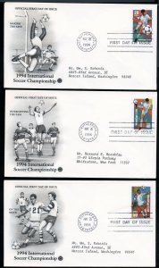 US 2834-2836 1994 World Cup Soccer Addr set 3 PCS cachet FDC