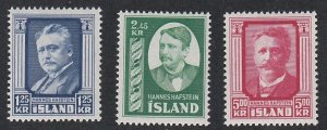 Iceland # 284-286, Hannes Hafstein - Politician, Mint HInged, 1/3 Cat.