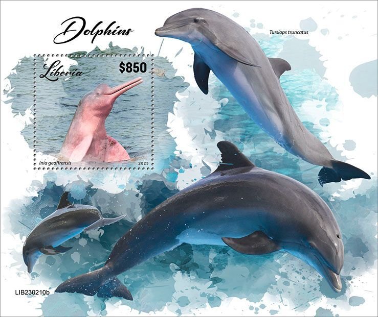 LIBERIA- 2023 - Dolphins - Perf Souv Sheet - Mint Never Hinged
