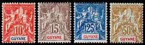 French Guiana Scott 38, 40, 43, 47 (1900) Mint H F, CV $175.75 C