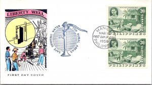 Philippines FDC 1956 - Liberty Well - 2x20c Stamp - Pair - F43358