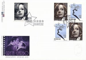 Sweden US joint issue Scott #2517, 3943 Greta Garbo movie star cinema FDC