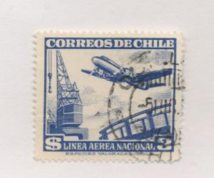 Chile 1955 Scott  C140 used - 3p, Jet plane over dock crane