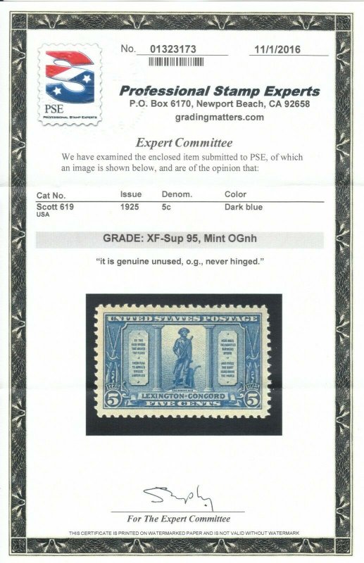 MOstamps - US #619 Mint OG NH Grade 95 with PSE Cert - Lot # MO-1245 SMQ $120