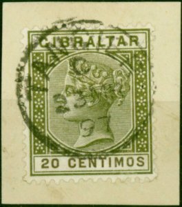 Morocco Agencies Tangier 1889 20c Olive-Green & Brown SGZ143 V.F.U on Piece