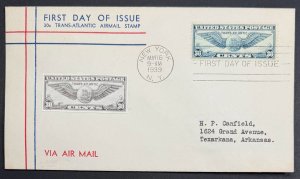 USA, 1939, SC# C24,  Air Mail FDC, Winged Globe, Used, VF, Canceled May 16th