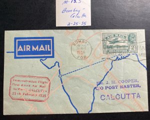 1935 Bombay India First Demonstration Flight Airmail cover FFC To Calcutta Tata