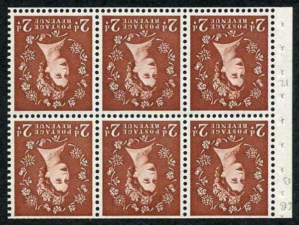 SG573Wi 2d Wilding No Phosphor Wmk Crowns INVERTED Booklet Pane U/M