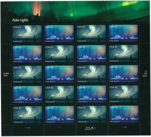 Polar Lights Sheet of Twenty 41 Cent Stamps Scott 4203-04 