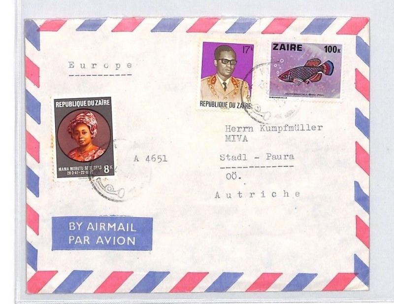 CA182 1980s Zaire FISH Airmail Cover MISSIONARY VEHICLES PTS 