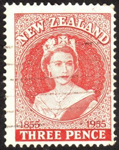 1955, New Zealand 3p, Used, Sc 303