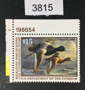 US STAMPS # RW66 DUCK PLATE SINGLE MINT OG NH CAT. $40 LOT #3815