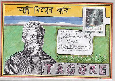 Uruguay Artist Drawn FDC cover Rabindranath Tagore Nobel ...