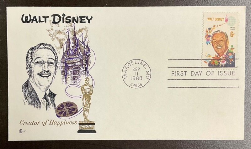 1355 Cover Cachet Walt Disney Founder,  Animator  FDC 1968
