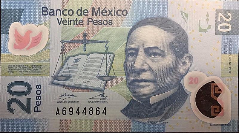 RC) MEXICO, 20 PESOS 2012 POLYMER X 4 PCS NEW UNC