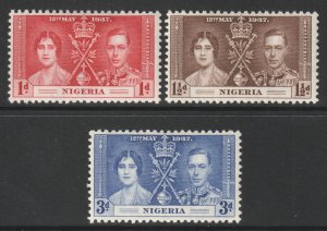 Nigeria Scott 50/52 - SG46/48, 1937 Coronation Set MH*