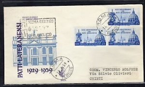 Italy FDC Venetia 1959 Lateran Pacts 3 ex. Traveled Racc. Italy