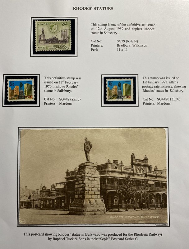 Mint Rhodesia & Nyasaland Cecil Rhodes Statue Postcard & Postage Stamps