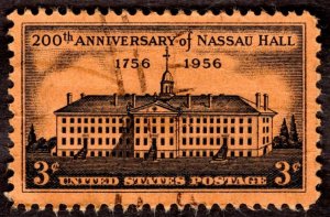 1956, US 3c, Nassau Hall, Princeton, NJ, Used, Sc 1083