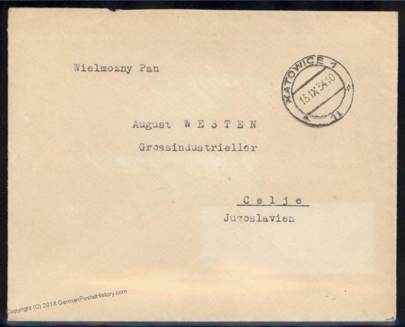 Poland 1934 Challenge C11 Airmail Corner Margin Pair Katowice Celjne Yugos 88891