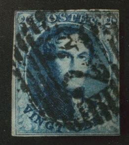 Belgium Scott 7 Used King Leopold I LL wmk no frame 1851 