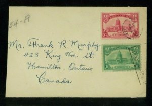 Cuba 1934 Cover Havana to Hamilton, ON franked Scott 294, 295