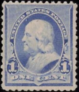 US #219 1c Franklin Blue VF MNH